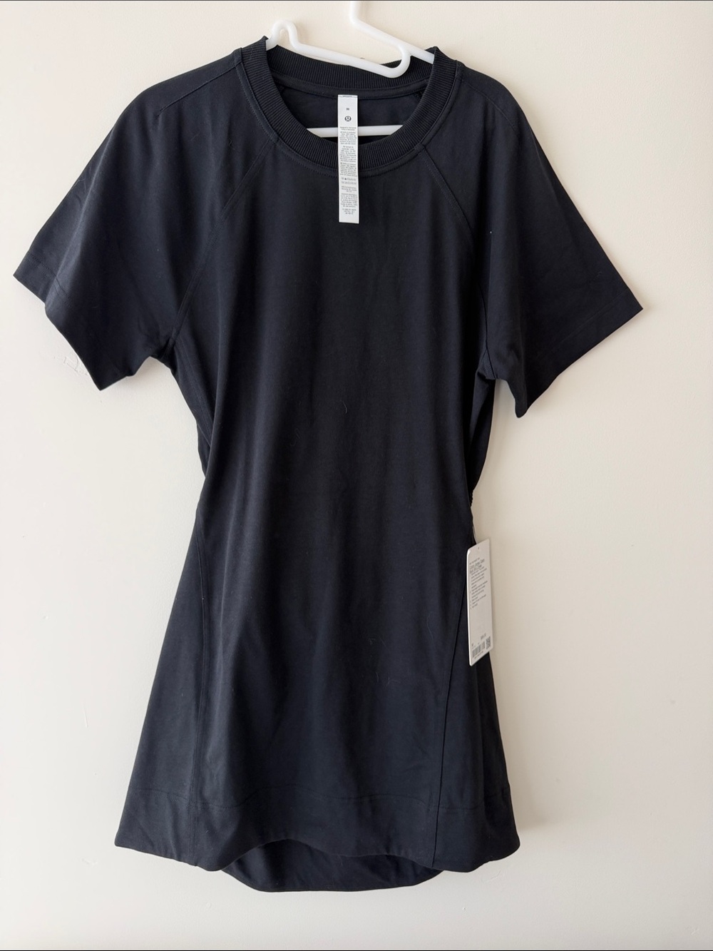 Lululemon cotton jersey open back mini dress, medium, black, nwt